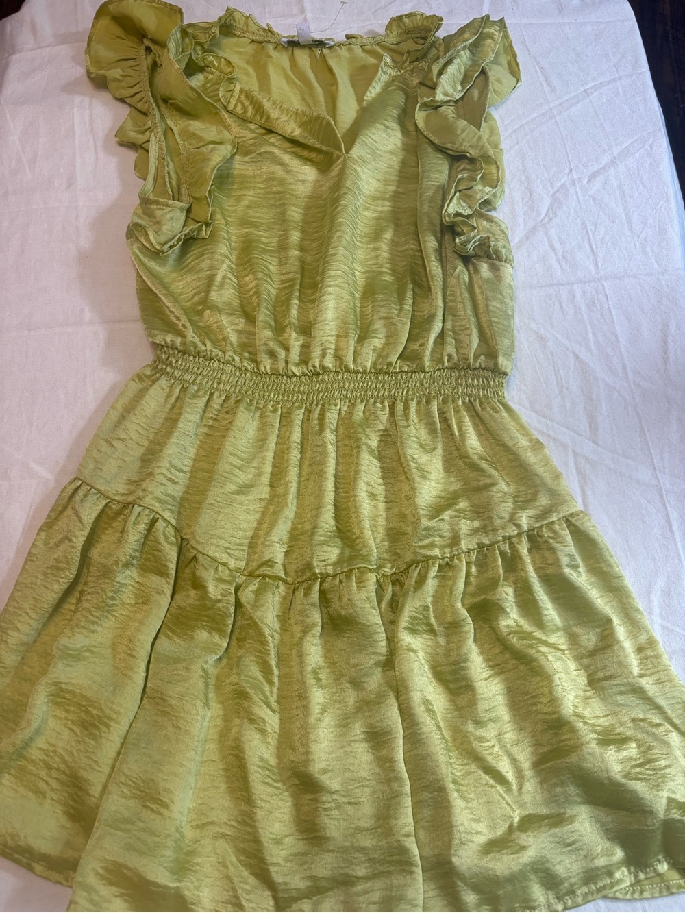Steve Madden Light Green Ruffle Sleeve Tiered Midi Dress